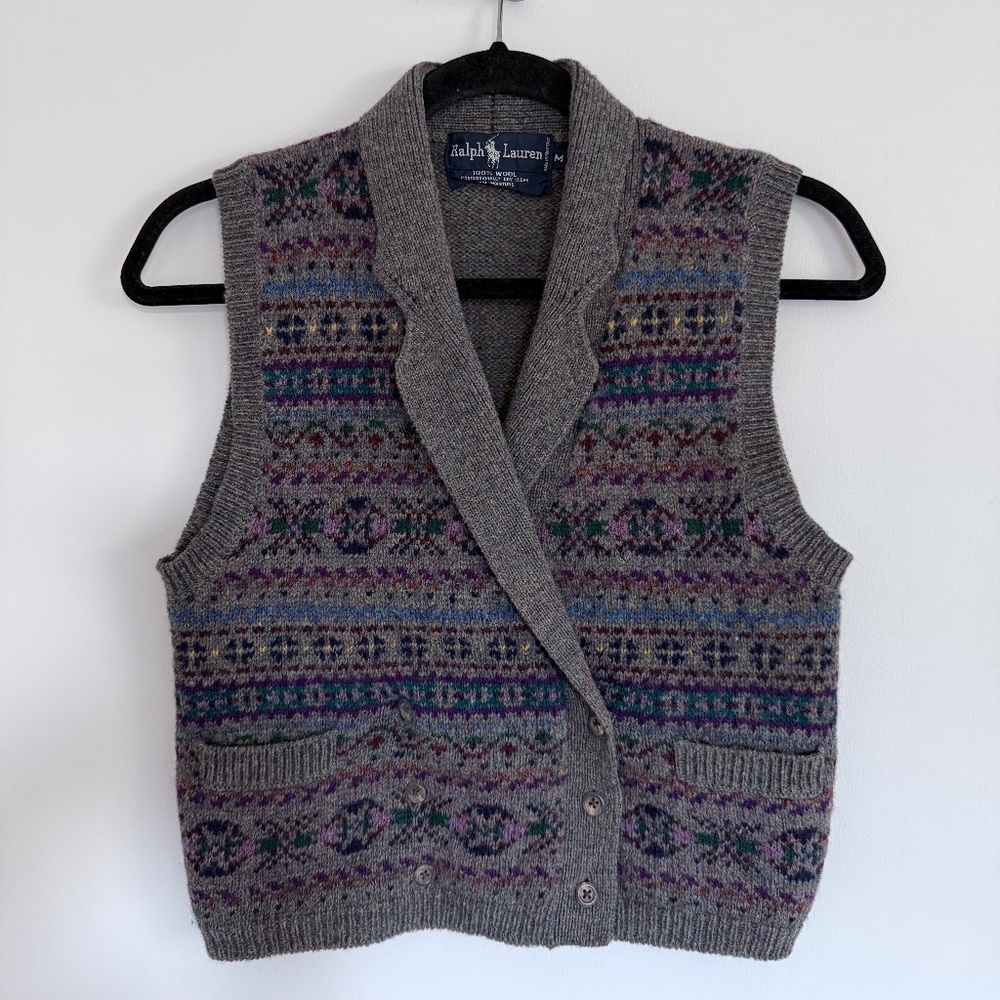 Vintage Ralph Lauren Fair Isle Sweater Vest 100% Wool Rare